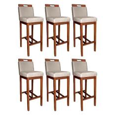 Imagem de Kit 6 Banquetas Alta Estofadas para Bancada Veneza 104 Cm Suede Bege CCS
