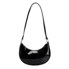 Imagem de Bolsa noturna de couro envernizado brilhante Mini Hobos axila bolsa de ombro, Preto