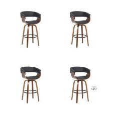 Imagem de Kit 4 Banquetas Betim Preto Poliuretano Base Madeira - Rivatti