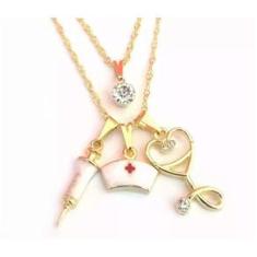 Imagem de Colar Duplo Enfermeira Enfermagem Folheado a Ouro 18k