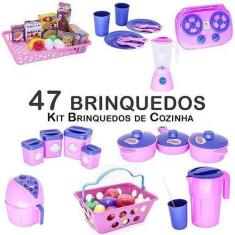 Imagem de Kit Cozinha Infantil Pote Mercado Prato Copo Jarra Fogão 47P - Altimar