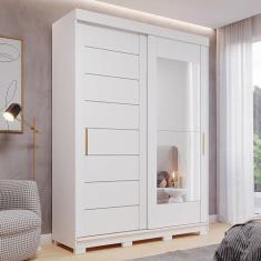 Imagem de Guarda-roupa Solteiro 3 Portas de Correr 3 Gavetas com Espelhos 100% Mdf Dubai Espresso Móveis Branco Brilho