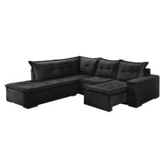 Imagem de Sofá de Canto 5 Lugares Retrátil Denver Tecido Suede 197cm x 226cm Cor Preto
