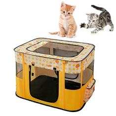 Imagem de Casa Dobrável para Gatos, Clarabóia Removível Portátil para Gatinhos Sala de Parto Com Porta de Enrolar Cercadinho para Viagem (Amarelo)
