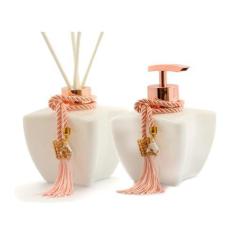Imagem de Kit Vidros Lavabo Branco Luxo C/ Enfeite Difusor E Sabonete 280ml - Se