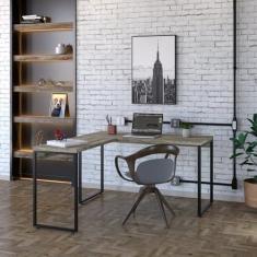 Imagem de Mesa de Escritório em L Estilo Industrial 135x150cm Kuadra Carvalho/Est.Preta