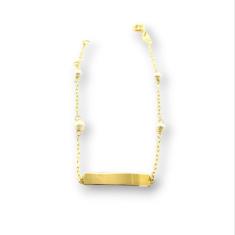 Imagem de Pulseira ouro 18k pérolas plaquinha nome bebê infantil