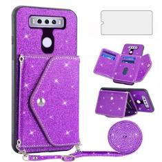 Imagem de Asuwish Capa de telefone para TCL 10 SE 6,52 capa carteira com protetor de tela de vidro temperado e alça transversal cordão Bling Glitter suporte para cartão de crédito celular TCL10SE TLC 10SE T766H