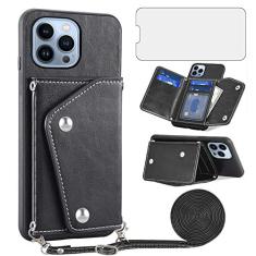 Imagem de Asuwish Capa de celular para iPhone 13 Pro 6,1 polegadas com protetor de tela de vidro temperado e suporte para cartão de crédito alça transversal para celular iPhone13Pro 5G i i-Phone i13 iPhone13