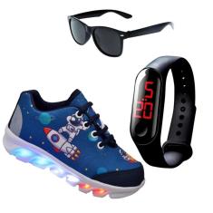 Imagem de Kit Tênis De Led Infantil Menino Masculino Astronauta + Relógio + Óculos-Masculino