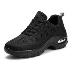 Imagem de SWDZM Tênis feminino de dança com cadarço respirável com sola dividida e solado atlético para caminhada, Preto, 35