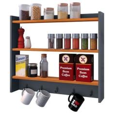 Imagem de Armário Suspenso Suporte Xícaras Armarinho Amélia Nicho Organizadora Decoração Cozinha Ganchos Resistentes – Cinza/Cinamomo – RPM Móveis