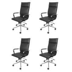 Imagem de Kit 4 Cadeiras para Escritório Alta em PU Base Rodízio 3304 OR Design Preto