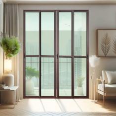 Imagem de Porta de Correr 4 Folhas Moveis 210 X 200 Elite com Fecho Automático Vidro Liso Corten