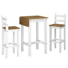 Imagem de Conjunto de Mesa Alta Dobrável e 2 Banquetas de Madeira Branco Lavado