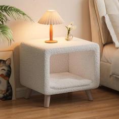 Imagem de Mesa de cabeceira, mesa de cabeceira de estilo simples moderno com prateleira de armazenamento aberta para sala de estar, quarto, cabeceira, entrada, casa, escritório, ninho de gato de madeira maciça,