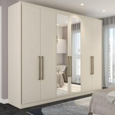 Imagem de Guarda-Roupa Casal Guarujá 6 Portas 6 Gavetas com Espelho 100% Mdf Off White - Panorama Móveis
