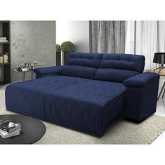 Imagem de Sofá 2,42m Retrátil e Reclinável com Molas Cama inBox Top Tecido Suede Velusoft Azul