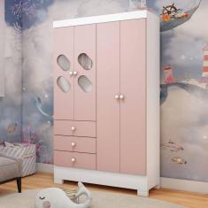 Imagem de Guarda Roupa Infantil 4 Portas e 3 Gavetas Tic Tac Branco/Rosa