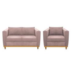 Imagem de Kit Sofá 2 Lugares e Poltrona Europa Linho Rosê AM Decor