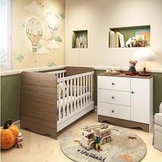 Imagem de Quarto de Bebê Cômoda 3 Gavetas 1 Porta Berço Americano 3 em 1 Pirueta Espresso Móveis