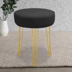 Imagem de Banqueta Puff Jullia Luxo 55cm Industrial Ferro Dourado Suede Preto - Ahazzo Móveis