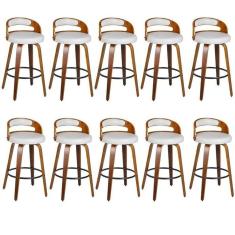 Imagem de Kit 10 Banqueta para Cozinha Alta Giratória Madeira Roma Branco