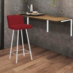 Imagem de Kit Mesa Suspensa de Parede Fixa MDF Carvalho + 1 Banqueta Lexi Ferro Branco Suede Vermelho - Ahazzo Móveis