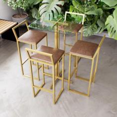 Imagem de Jogo Mesa Alta Bistrô Quadrada Vidro 4 Banquetas Estofado Confort Indu