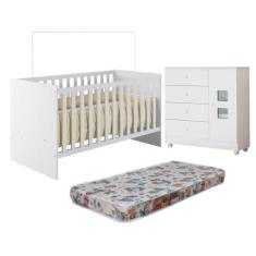 Imagem de Quarto de Bebê com Berço com Colchão Life 100% Mdf e Cômoda de Bebê 100% Mdf 1 Porta 4 Gavetas Life Branco