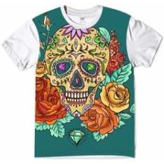 Imagem de Camiseta Caveira Mexicana Floral Skull Flower Green