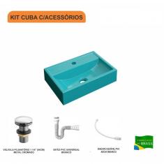 Imagem de Kit Cuba Q45 Com Válvula Click  1 Pol. 1/2 Sifão Pvc E Flexível Compace  Turquesa