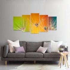 Imagem de Quadro Flores Artístico Dente de Leão Cores Mosaico 5 Peças