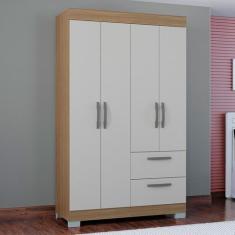 Imagem de Guarda-Roupa Solteiro Tóquio 4 Portas 2 Gavetas Castanho/Off White - P