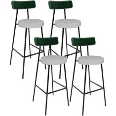 Imagem de Kit 04 Banquetas Alta Bar Cozinha Sala De Jantar Milão L02 Facto Verde Musgo Linho Cinza