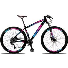 Imagem de Bicicleta Aro 29 Freio A Disco 24 Velocidades Alavanca Suspensão Cor: Azul E Rosa Tam: 17"