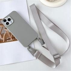 Imagem de Capa de silicone fosco com alça de colar crossbody para iPhone 15 14 Pro Max 11 12 13 Mini XR X XS 7 8 Plus SE Capa à prova de choque, cinza, para iPhone X, XS
