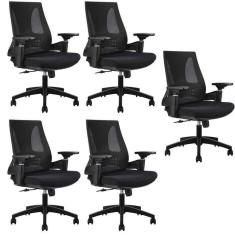 Imagem de Kit com 5 Cadeiras Office Diretor Toledo com Braços 3d Office Nr17 Preto
