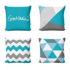 Imagem de Capas De Almofadas Azul Decorativas Gratidão - Novadecora