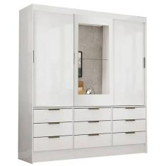 Imagem de Guarda Roupa Sevilha Casal com Espelho 3 Portas 9 Gavetas Carioca Cor Branco