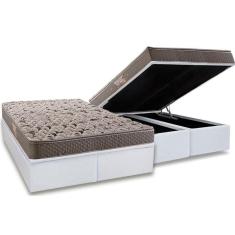 Imagem de Cama Box Baú Queen: Colchão Ortopédico Herval AG65 Fort Black Firme Pillow Top + Base CRC Courano White(158x198)