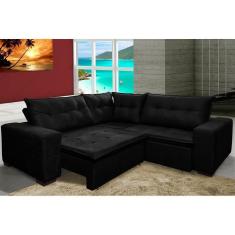 Imagem de Sofá De Canto Retrátil, Reclinável, Molas Cama Inbox Oklahoma 2,60m X 2,60m Suede Velusoft Preto