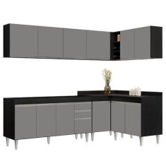Imagem de Armário de Cozinha Modulado de Canto 6 Peças CP31 Balcão sem Tampo Preto/Cinza - Lumil