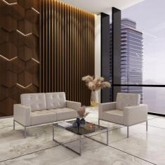 Imagem de Sofá para Escritório e Recepção 3 Lugares Sintético Isis Bege