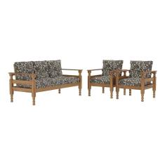 Imagem de Jogo Sofá Madeira Maciça 3 Lugares E 2 Poltronas Liz Multimóveis Vcr7001 Floral Cinza Floral Cinza