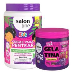 Imagem de Kit Creme Pentear Salon Line Cachinhos Kids Cheirinho Uva 1kg + Gelati