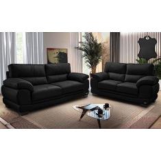 Imagem de Conjunto Sofá de Couro Legítimo 3 e 2 Lugares Cama Inbox Don Arturo 2,26x1,76m Preto