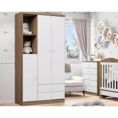 Imagem de Guarda Roupa 3 Portas Bala de Menta c/ e 2 Gavetas Rústico/Branco - Henn