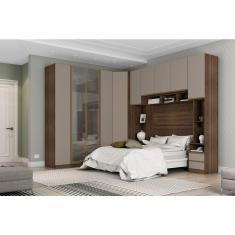 Imagem de Guarda Roupa Casal de Canto com Vidro Reflecta Nogueira Dourado Connect Prime Luciane Móveis