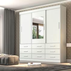 Imagem de Guarda Roupa Casal Com Espelho 3 Portas 9 Gavetas New Star Sallêto Móveis Branco